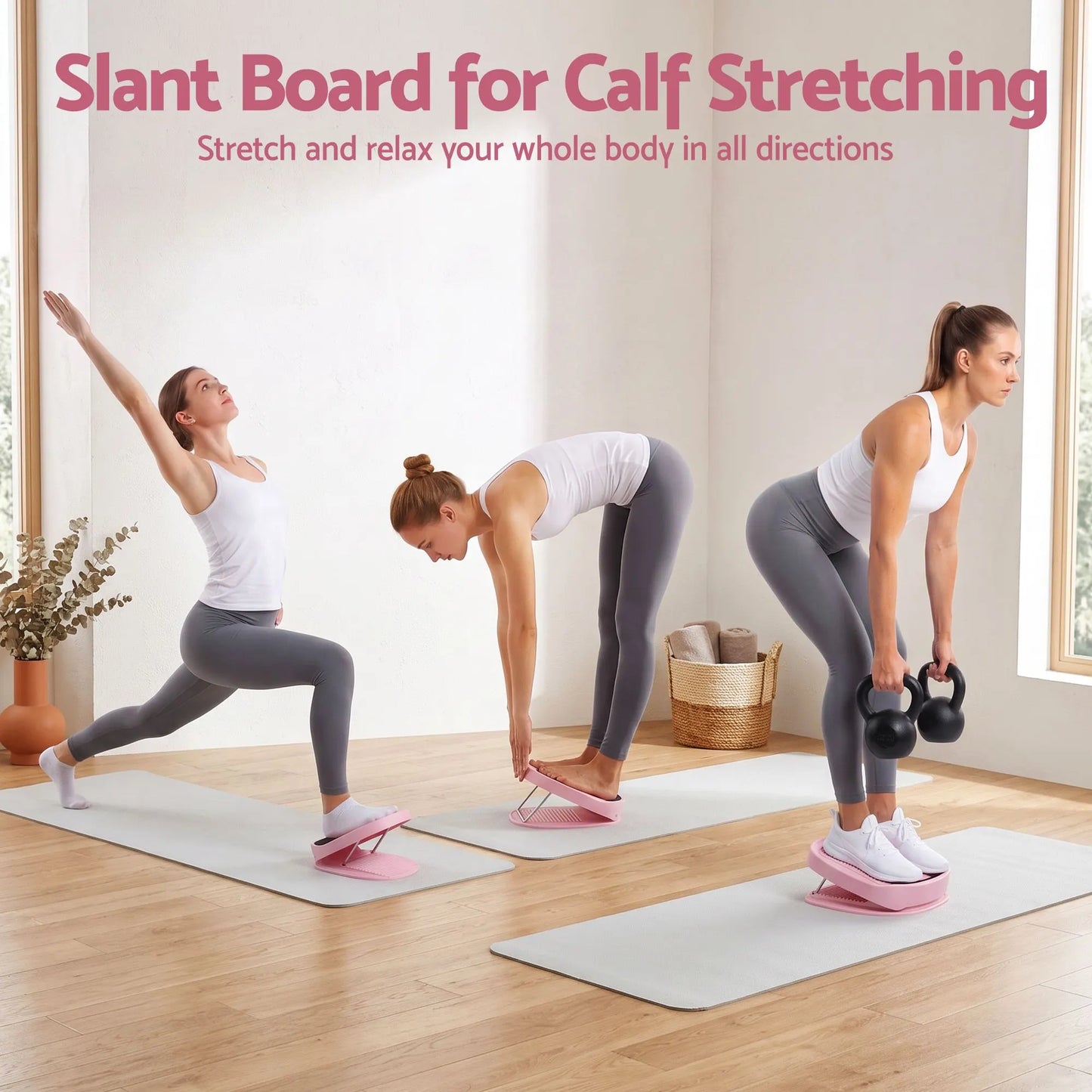 Everfit Slant Board, Balance Board, 14-Level Adjustable Incline Calf Stretcher for Stretching, Squats and Home Fitness Pink - Image 5