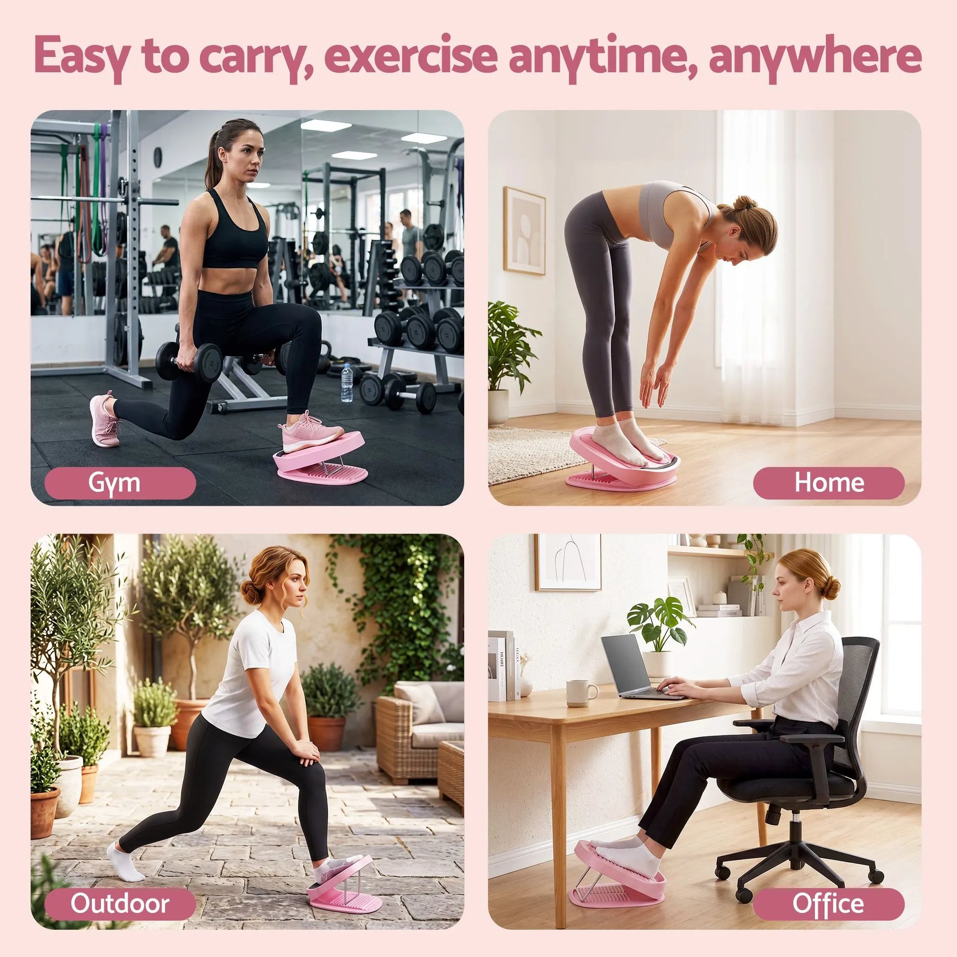 Everfit Slant Board, Balance Board, 14-Level Adjustable Incline Calf Stretcher for Stretching, Squats and Home Fitness Pink - Image 8