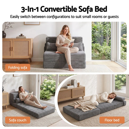 Artiss 3-in-1 Folding Sofa Bed Armless Lounger Chair with Side Pocket and Pillow - Image 3