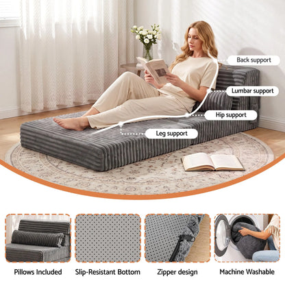 Artiss 3-in-1 Folding Sofa Bed Armless Lounger Chair with Side Pocket and Pillow - Image 4
