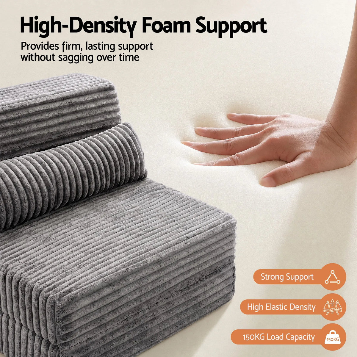 Artiss 3-in-1 Folding Sofa Bed Armless Lounger Chair with Side Pocket and Pillow - Image 5
