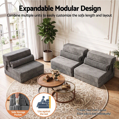 Artiss 3-in-1 Folding Sofa Bed Armless Lounger Chair with Side Pocket and Pillow - Image 7