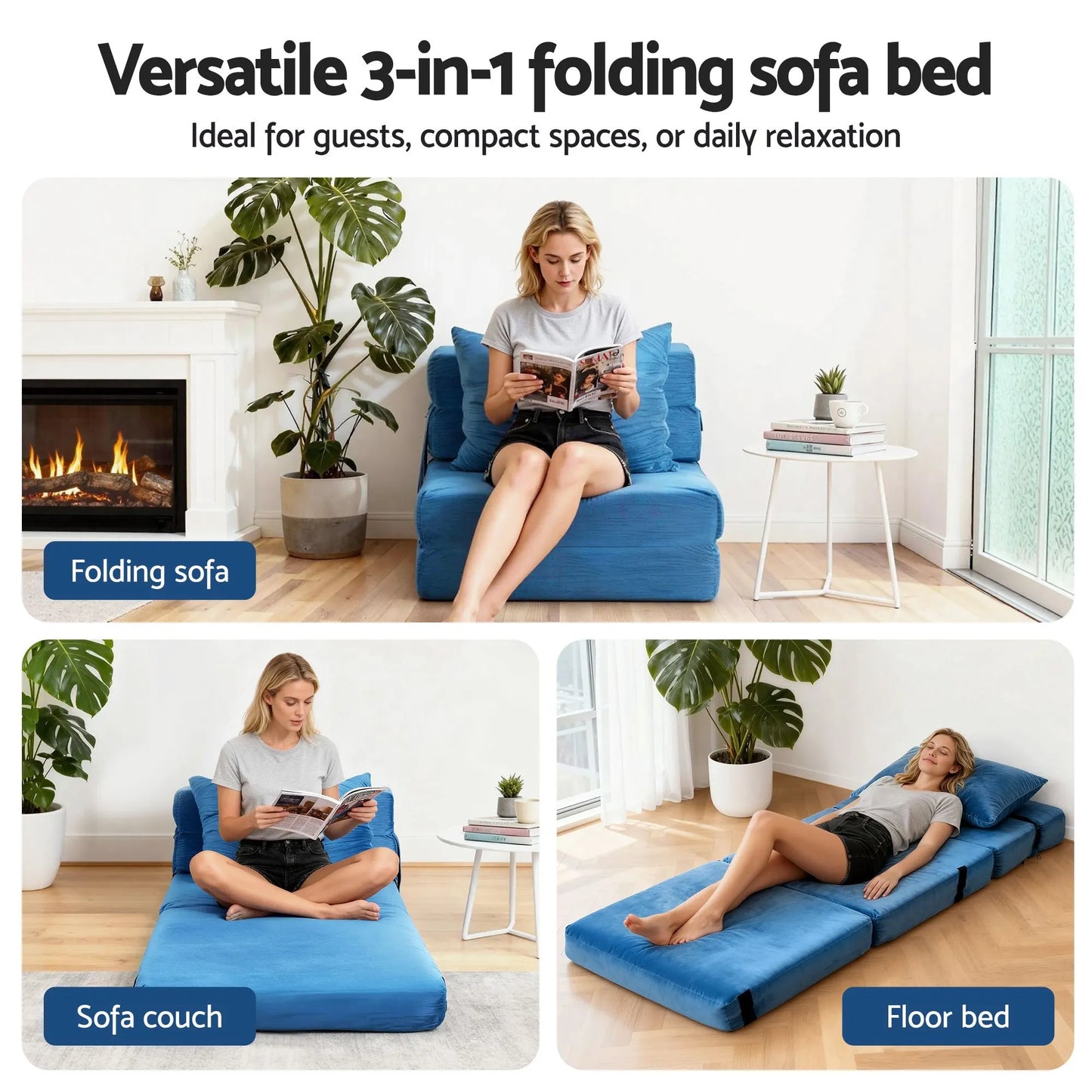 Artiss 2 Pack Folding Sofa Bed Armless Lounger Foam Floor Sofas Futons Couches - Image 3