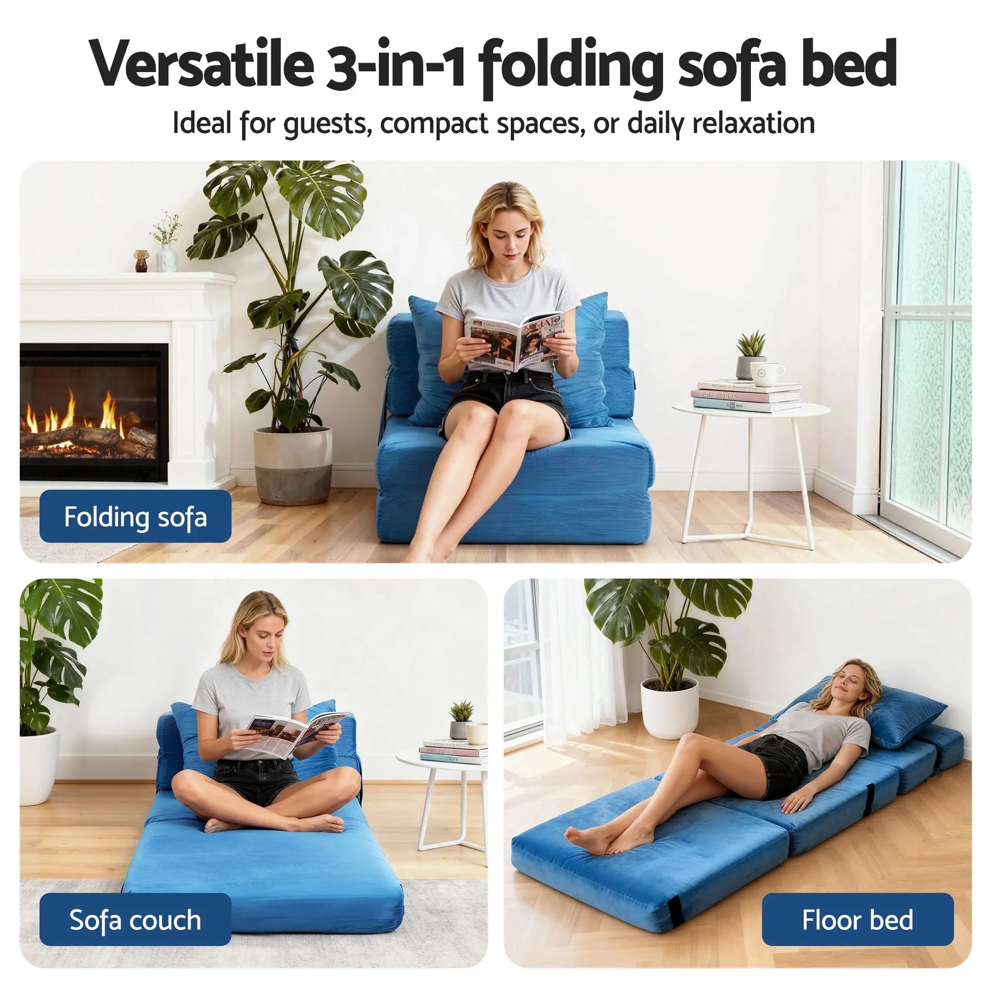 Artiss 2 Pack Folding Sofa Bed Armless Lounger Foam Floor Sofas Futons Couches - Image 3