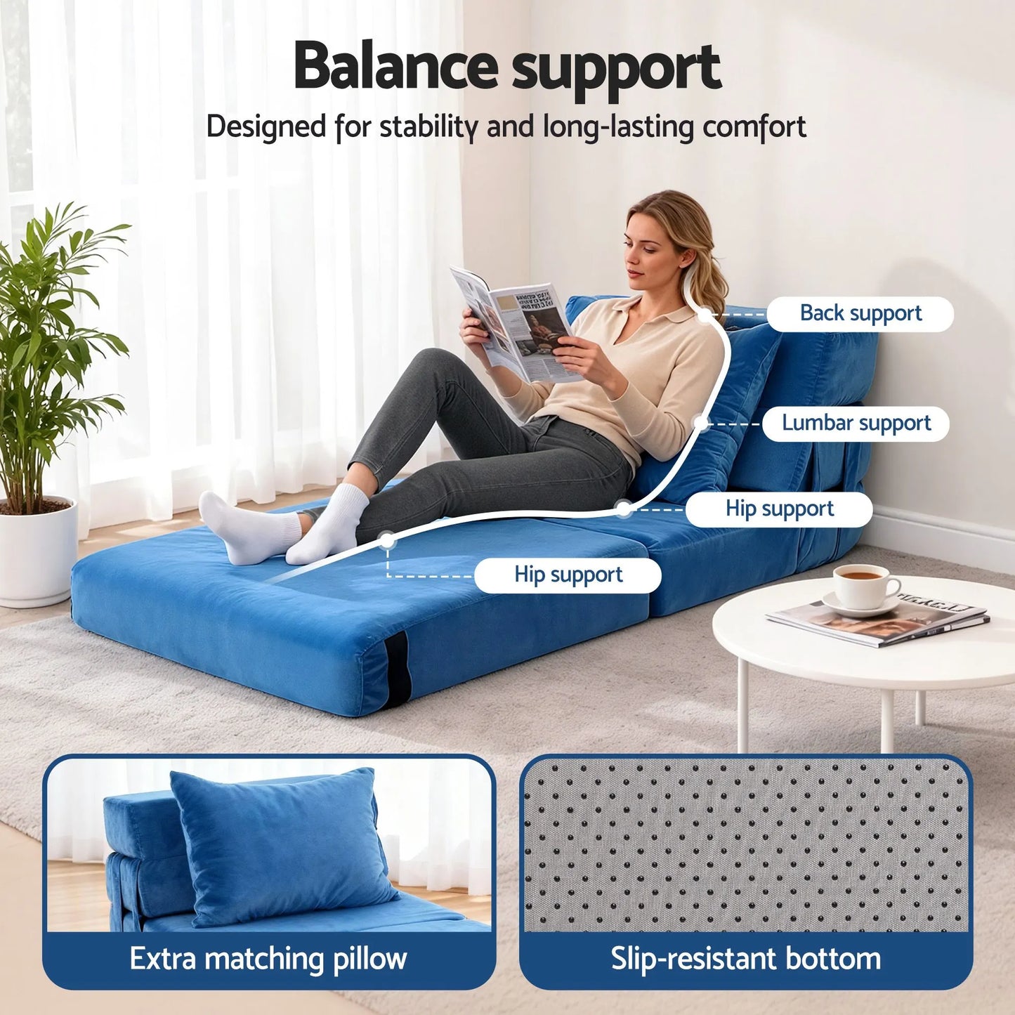 Artiss 2 Pack Folding Sofa Bed Armless Lounger Foam Floor Sofas Futons Couches - Image 4