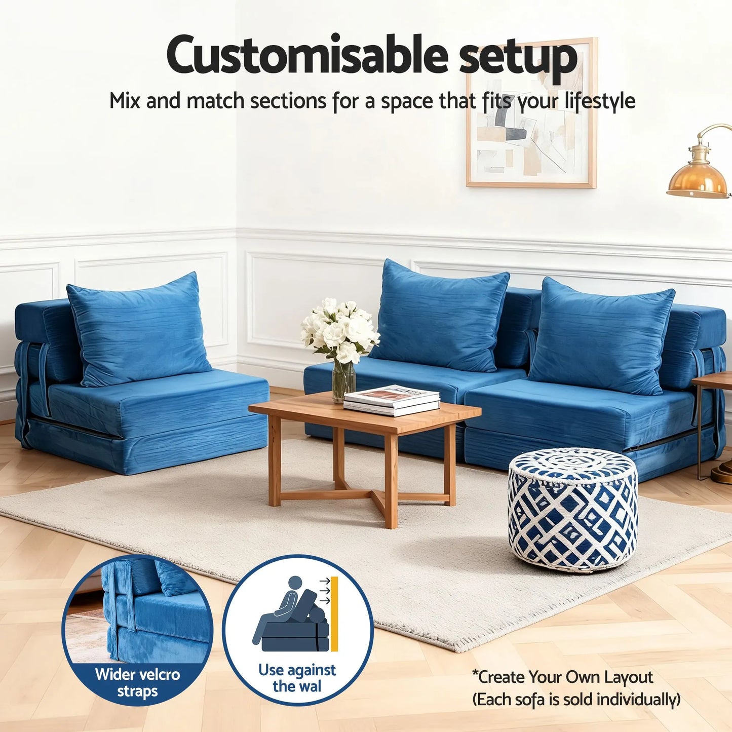 Artiss 2 Pack Folding Sofa Bed Armless Lounger Foam Floor Sofas Futons Couches - Image 5
