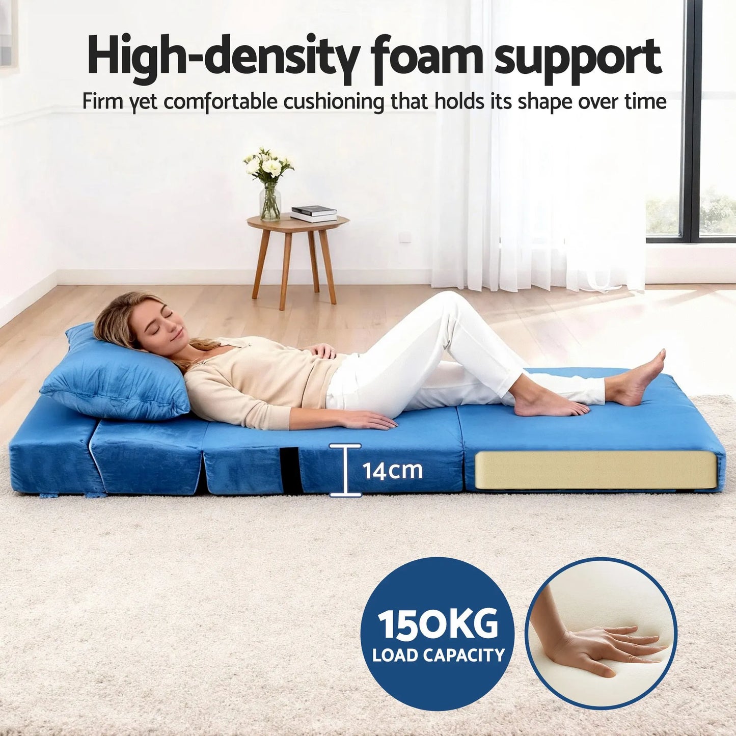 Artiss 2 Pack Folding Sofa Bed Armless Lounger Foam Floor Sofas Futons Couches - Image 6