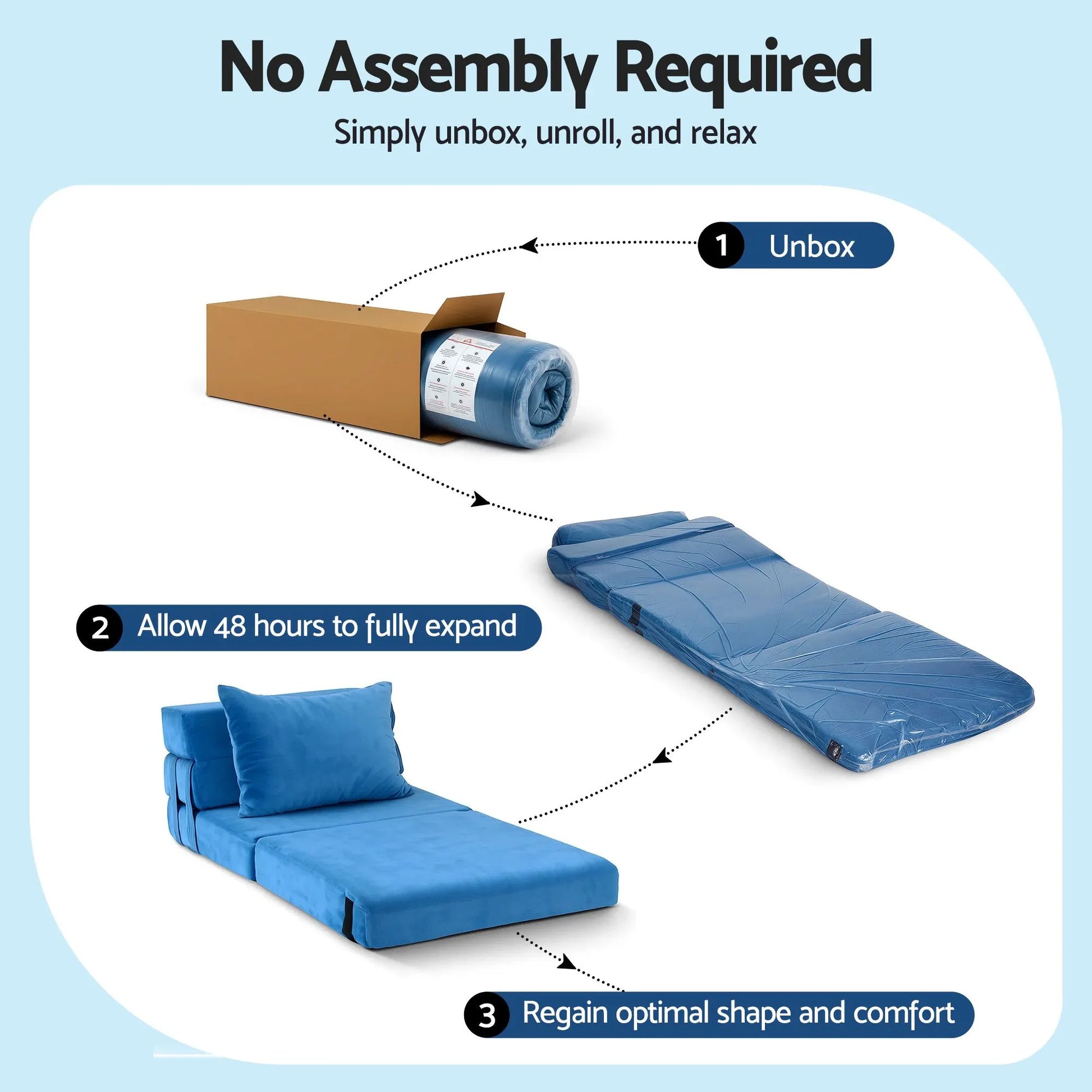 Artiss 2 Pack Folding Sofa Bed Armless Lounger Foam Floor Sofas Futons Couches - Image 9