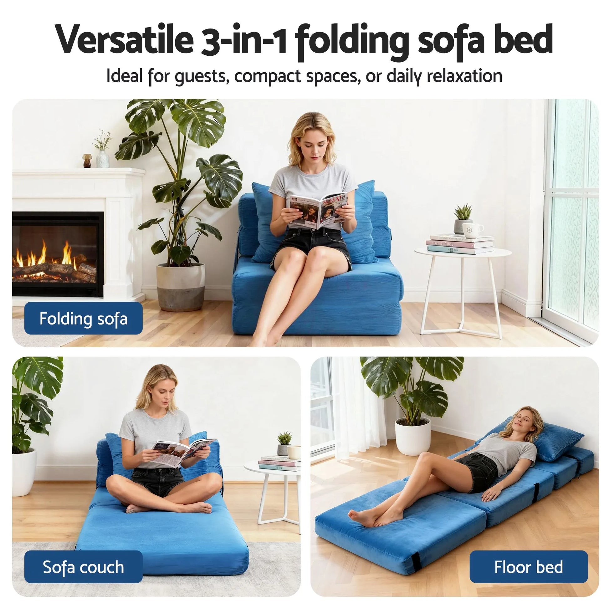Artiss 4 Pack Folding Sofa Bed L-Shaped Modular Floor Sofas Foam Futons Couches - Image 3