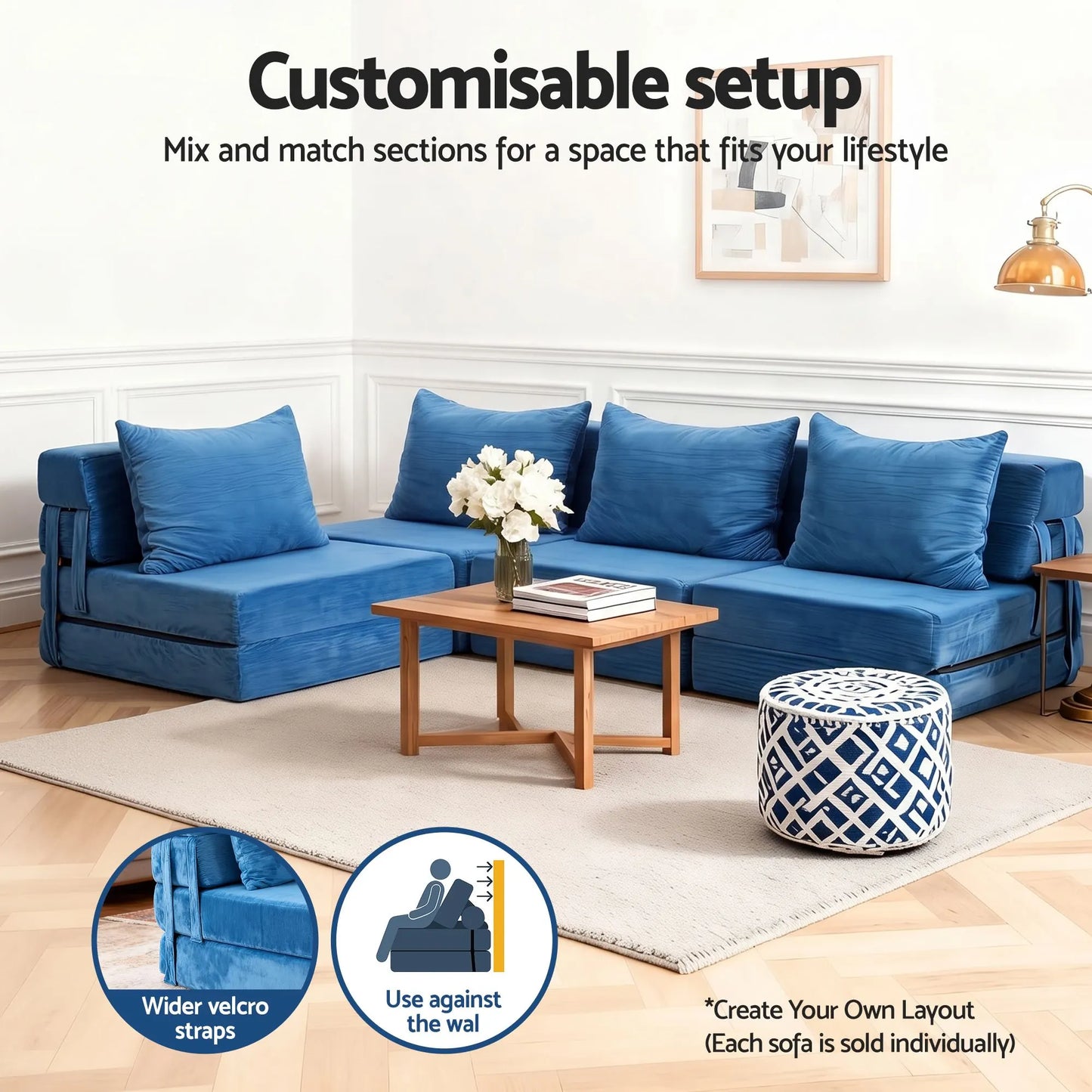 Artiss 4 Pack Folding Sofa Bed L-Shaped Modular Floor Sofas Foam Futons Couches - Image 5