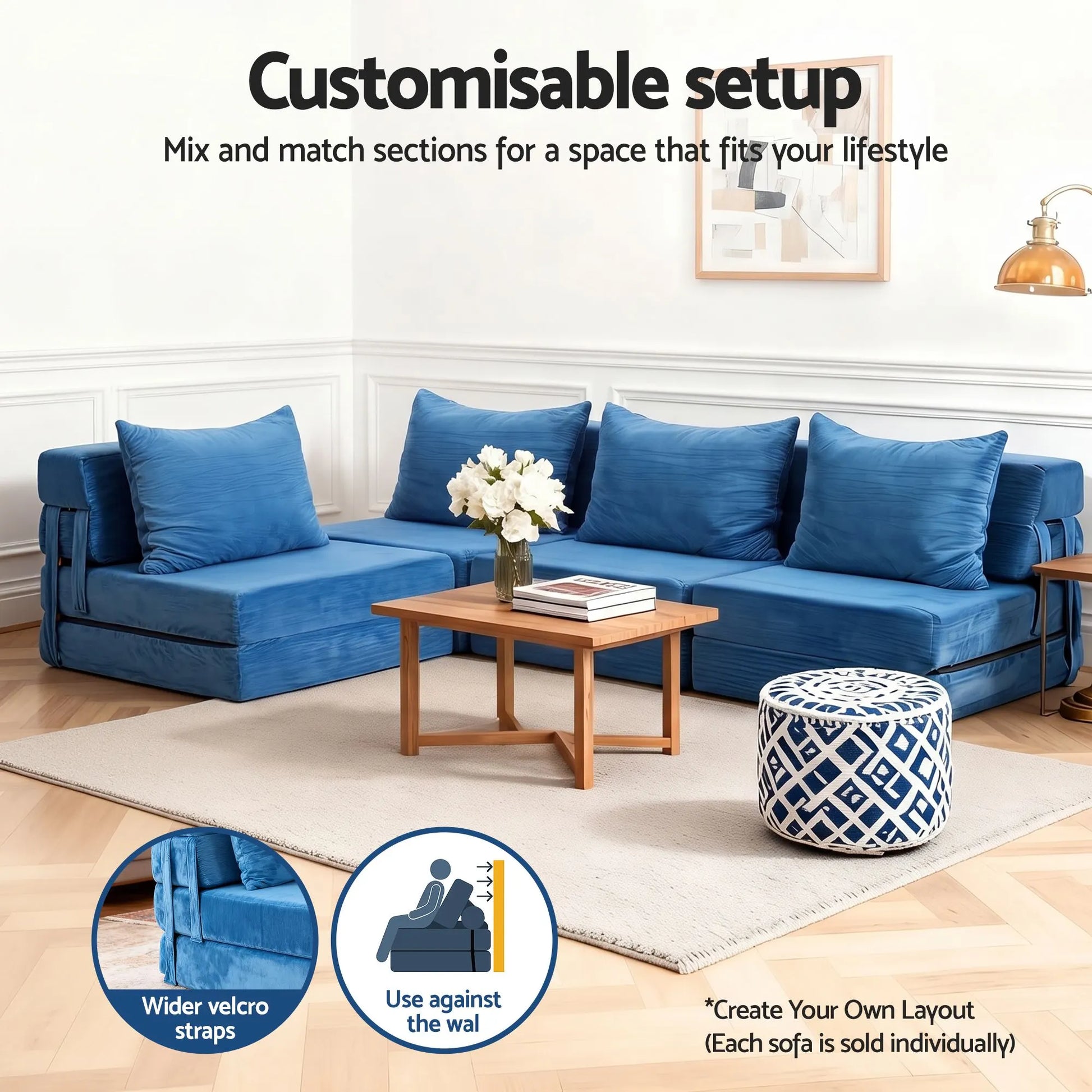 Artiss 4 Pack Folding Sofa Bed L-Shaped Modular Floor Sofas Foam Futons Couches - Image 5