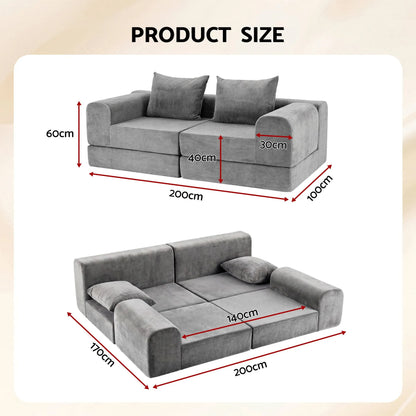 Artiss 5-in-1 Convertible Sofa Bed Floor Mattress Modular Boneless Curved Couch - Image 2