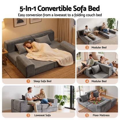 Artiss 5-in-1 Convertible Sofa Bed Floor Mattress Modular Boneless Curved Couch - Image 3