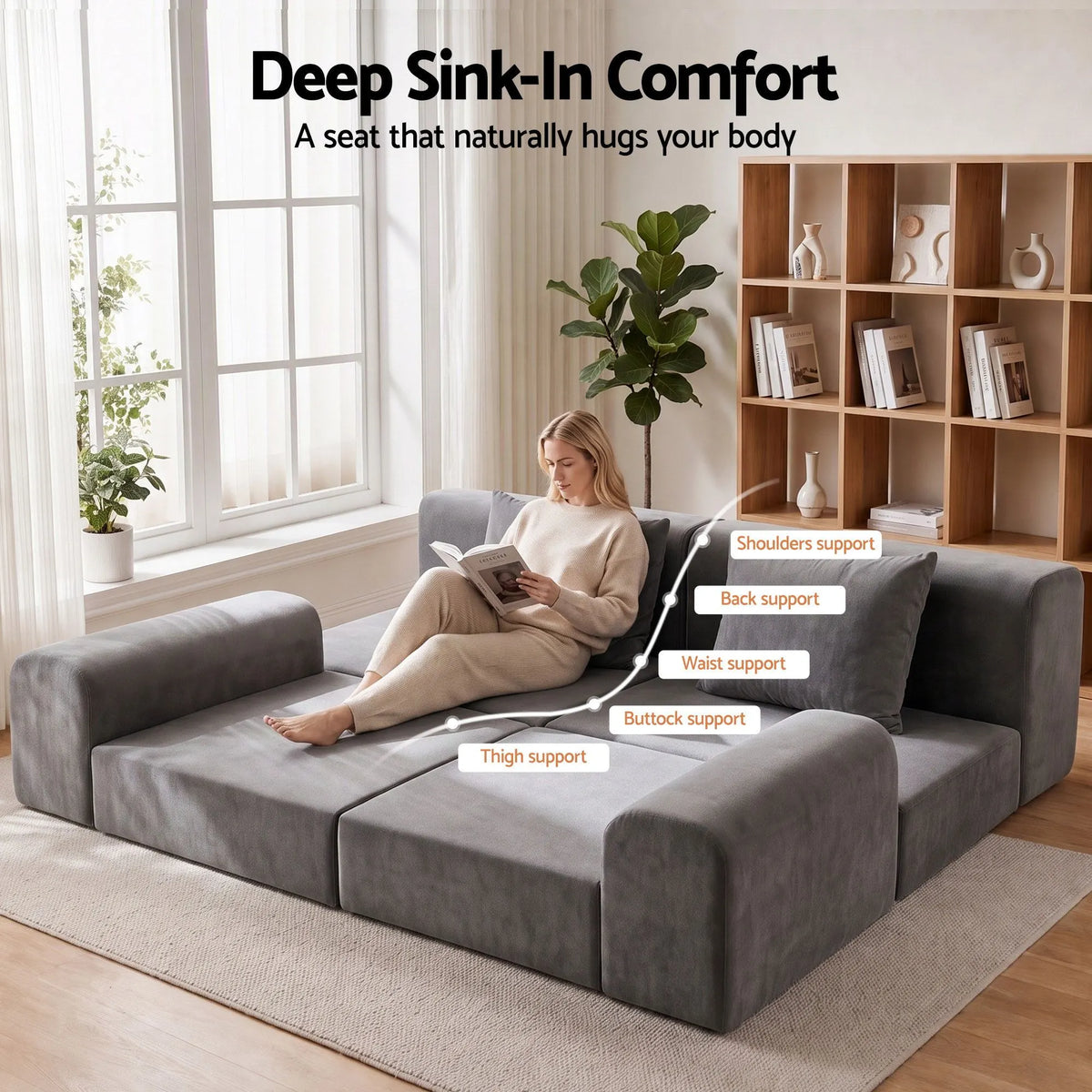 Artiss 5-in-1 Convertible Sofa Bed Floor Mattress Modular Boneless Curved Couch - Image 4