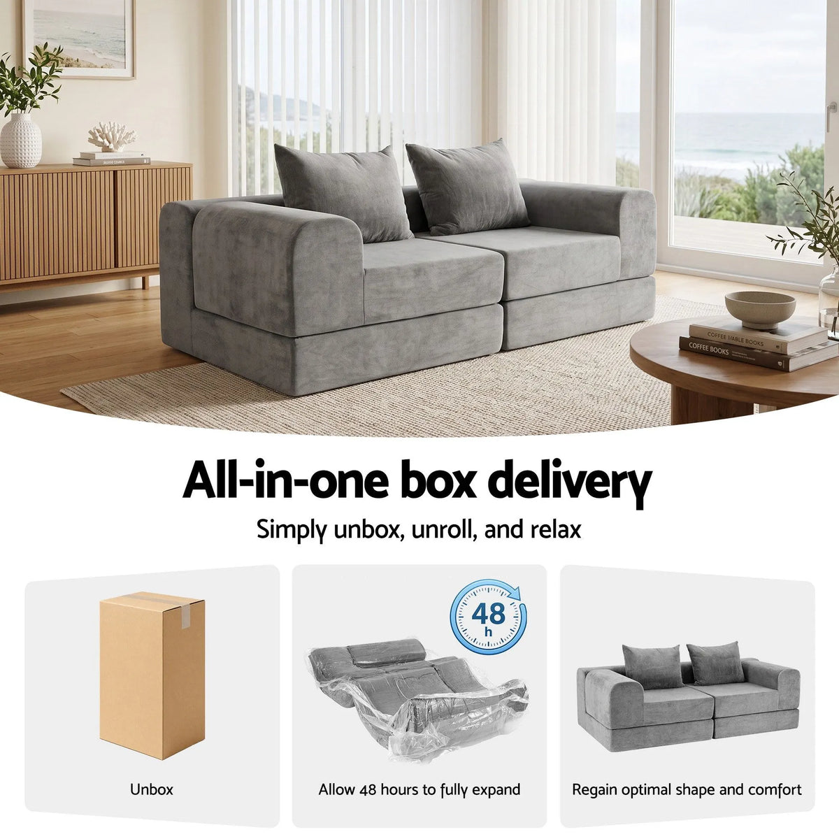 Artiss 5-in-1 Convertible Sofa Bed Floor Mattress Modular Boneless Curved Couch - Image 9