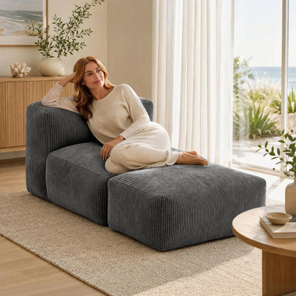 Artiss Foldable Bean Bag Sofa Bed Cloud Couch Boneless Floor Lounger Chair Grey
