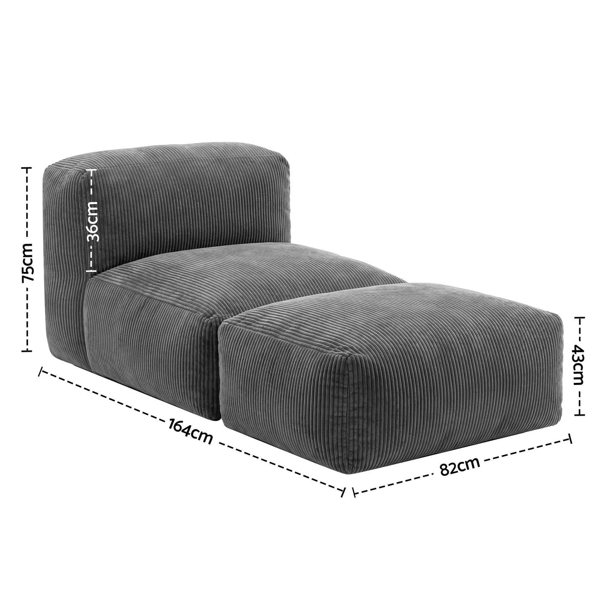 Artiss Foldable Bean Bag Sofa Bed Cloud Couch Boneless Floor Lounger Chair Grey - Image 2