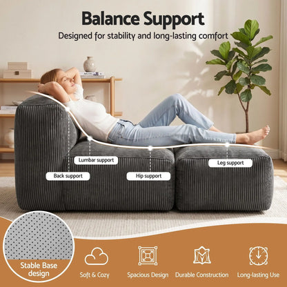 Artiss Foldable Bean Bag Sofa Bed Cloud Couch Boneless Floor Lounger Chair Grey - Image 3