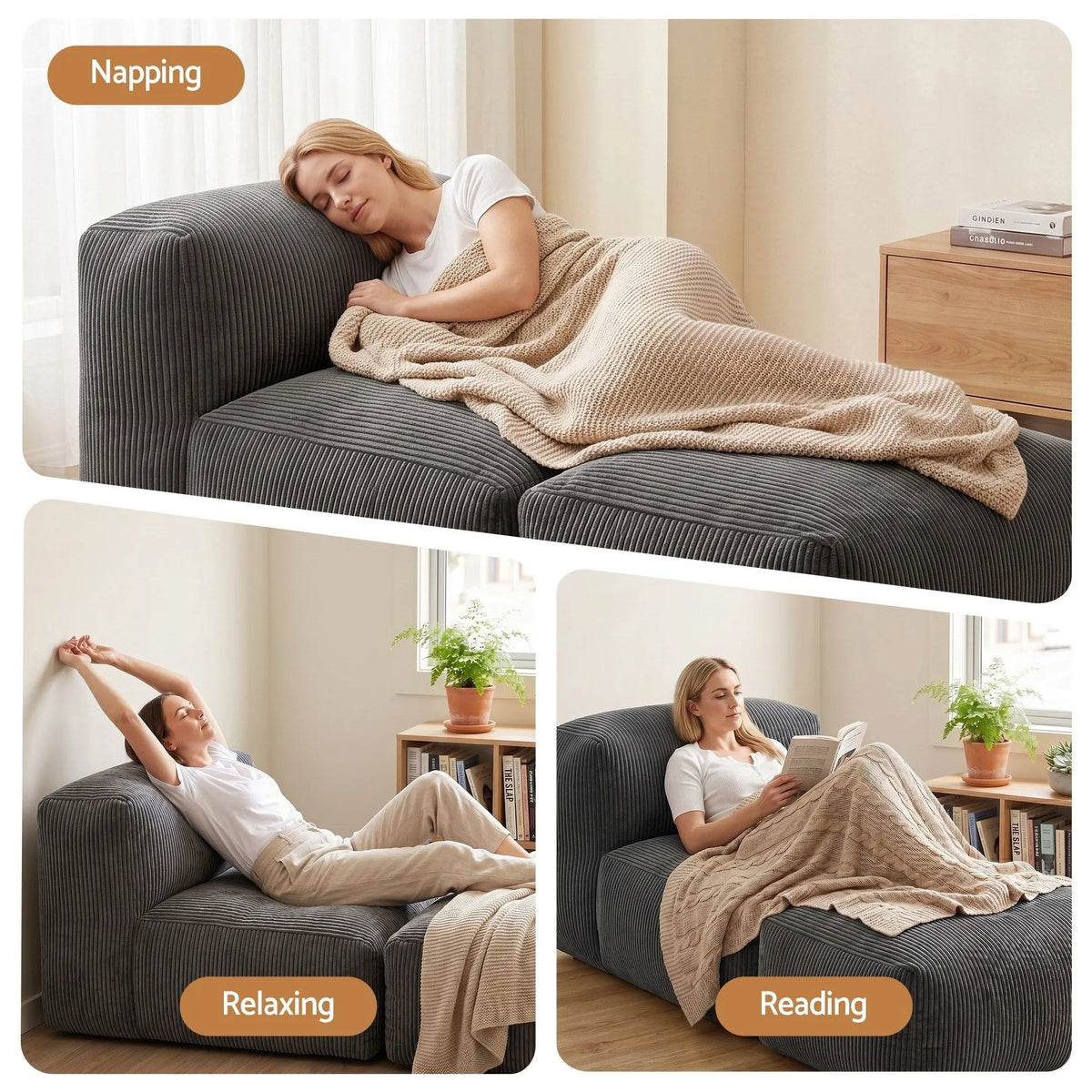 Artiss Foldable Bean Bag Sofa Bed Cloud Couch Boneless Floor Lounger Chair Grey - Image 4