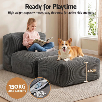 Artiss Foldable Bean Bag Sofa Bed Cloud Couch Boneless Floor Lounger Chair Grey - Image 5