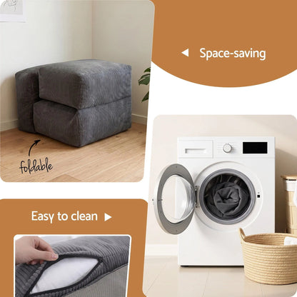 Artiss Foldable Bean Bag Sofa Bed Cloud Couch Boneless Floor Lounger Chair Grey - Image 7