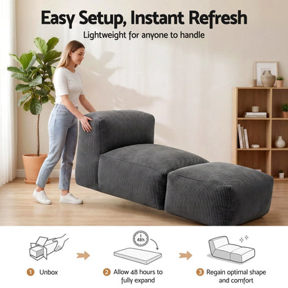 Artiss Foldable Bean Bag Sofa Bed Cloud Couch Boneless Floor Lounger Chair Grey - Image 8