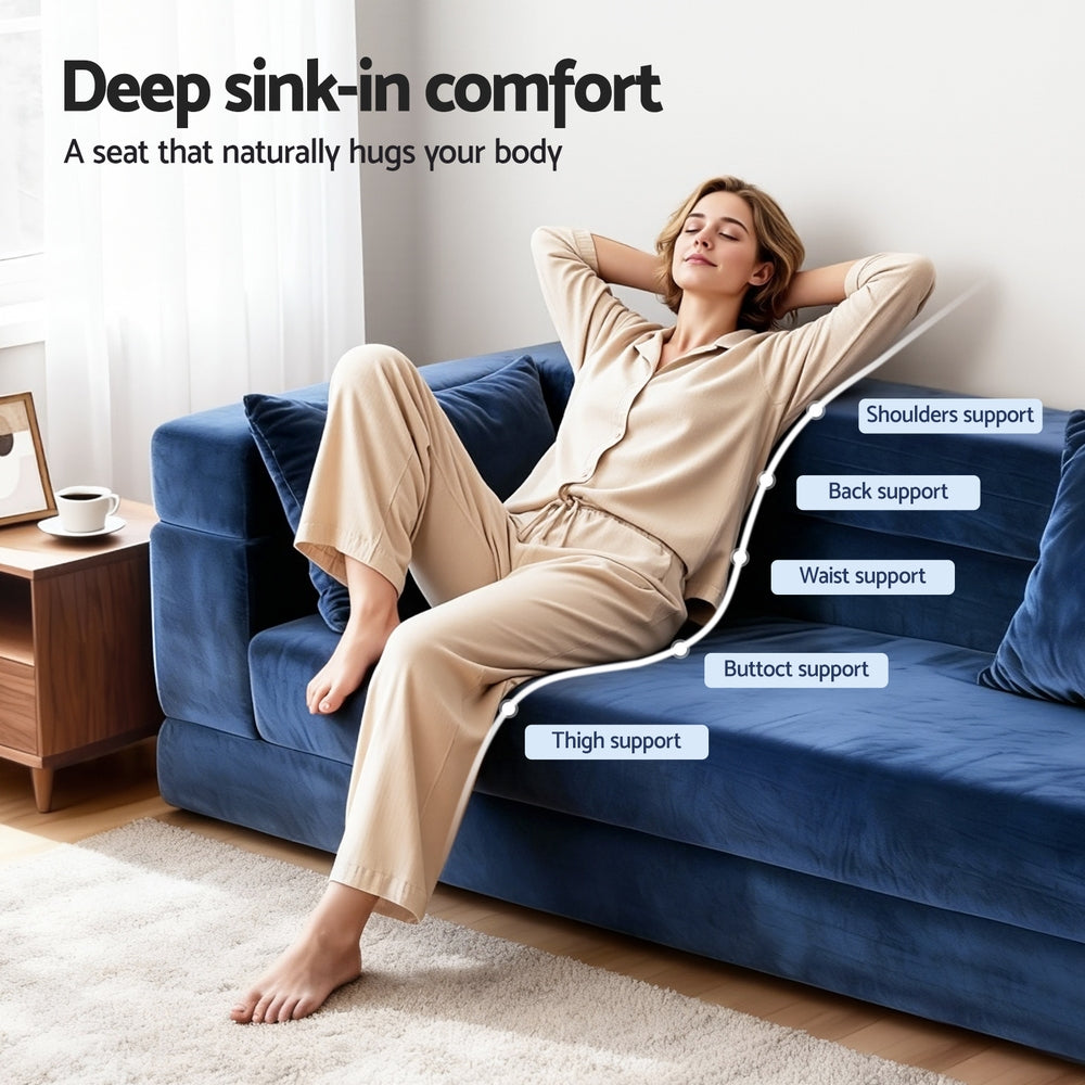 Artiss Convertible Folding Sofa Bed Pull Out Mattress Foldable Lounge Couch Chair - Image 6