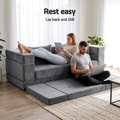 Artiss 3-in-1 Convertible Sofa Bed with Folding Mattress Velvet Foam Chair 300KG  - Image 4