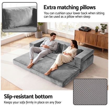 Artiss 3-in-1 Convertible Sofa Bed with Folding Mattress Velvet Foam Chair 300KG  - Image 5