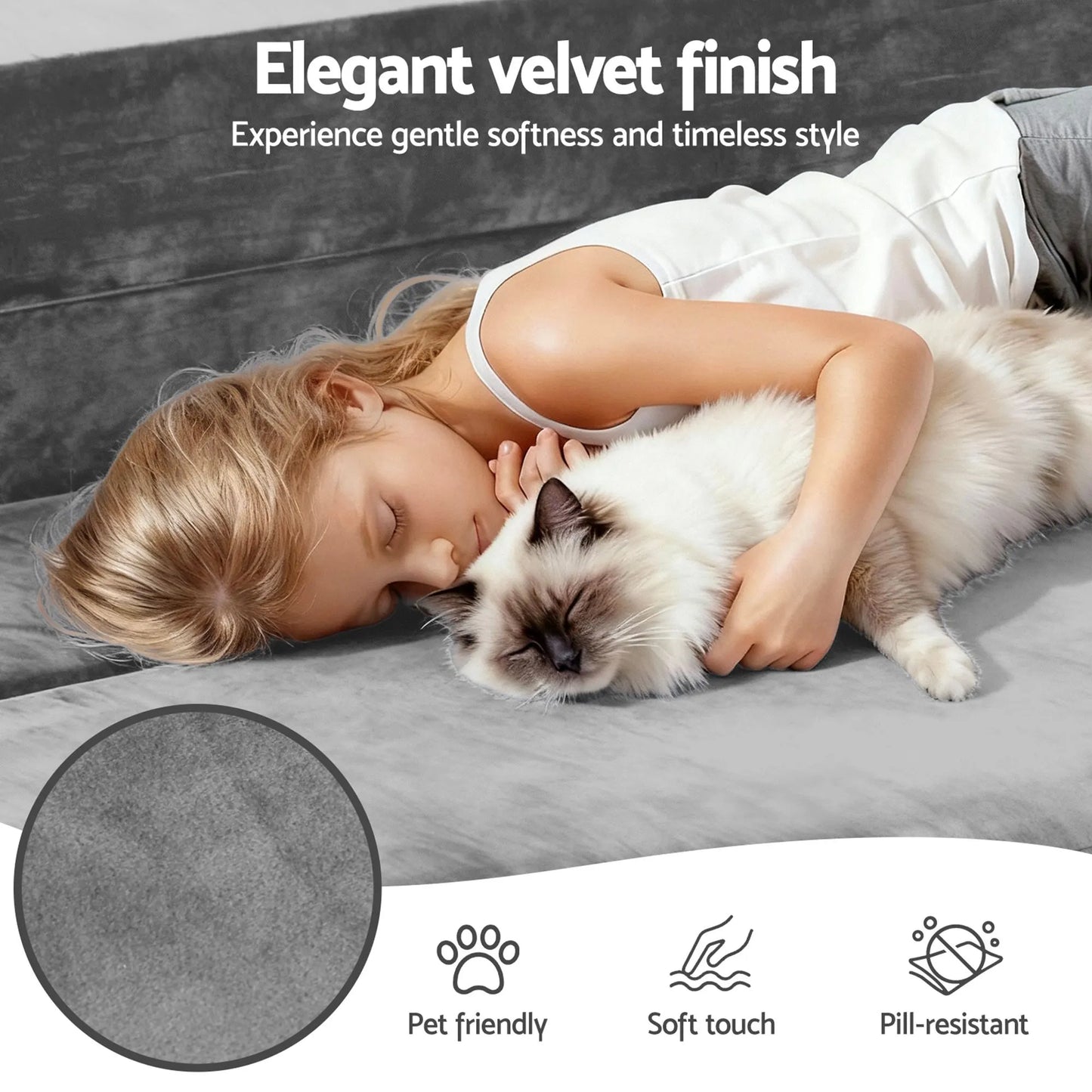 Artiss 3-in-1 Convertible Sofa Bed with Folding Mattress Velvet Foam Chair 300KG  - Image 6