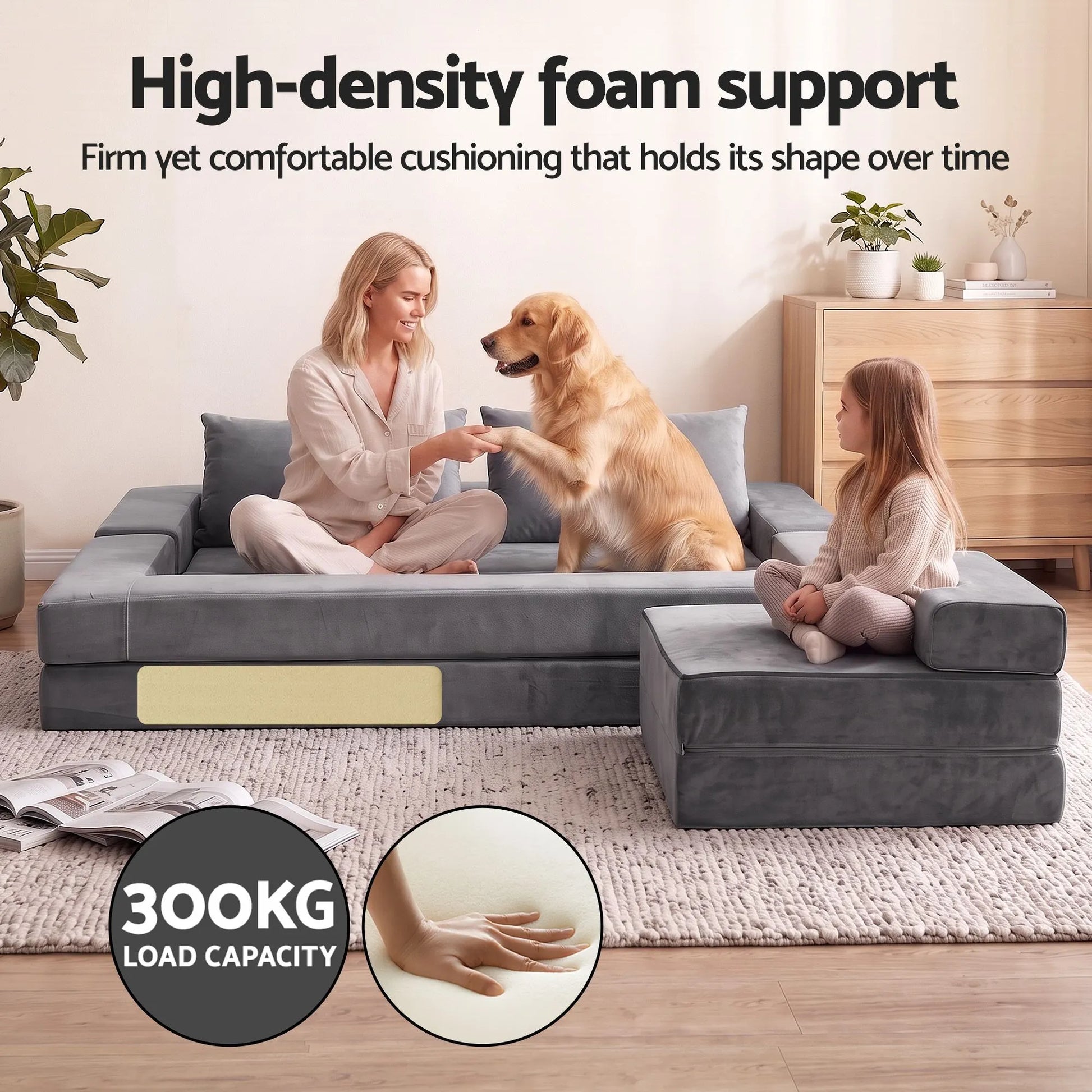 Artiss 3-in-1 Convertible Sofa Bed with Folding Mattress Velvet Foam Chair 300KG  - Image 7