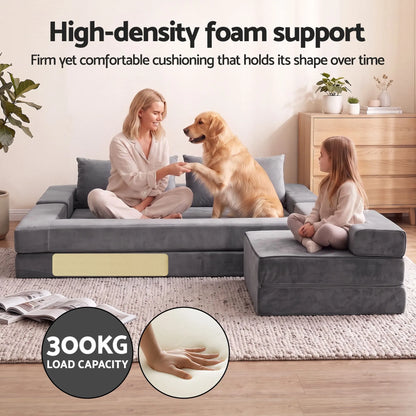 Artiss 3-in-1 Convertible Sofa Bed with Folding Mattress Velvet Foam Chair 300KG  - Image 7