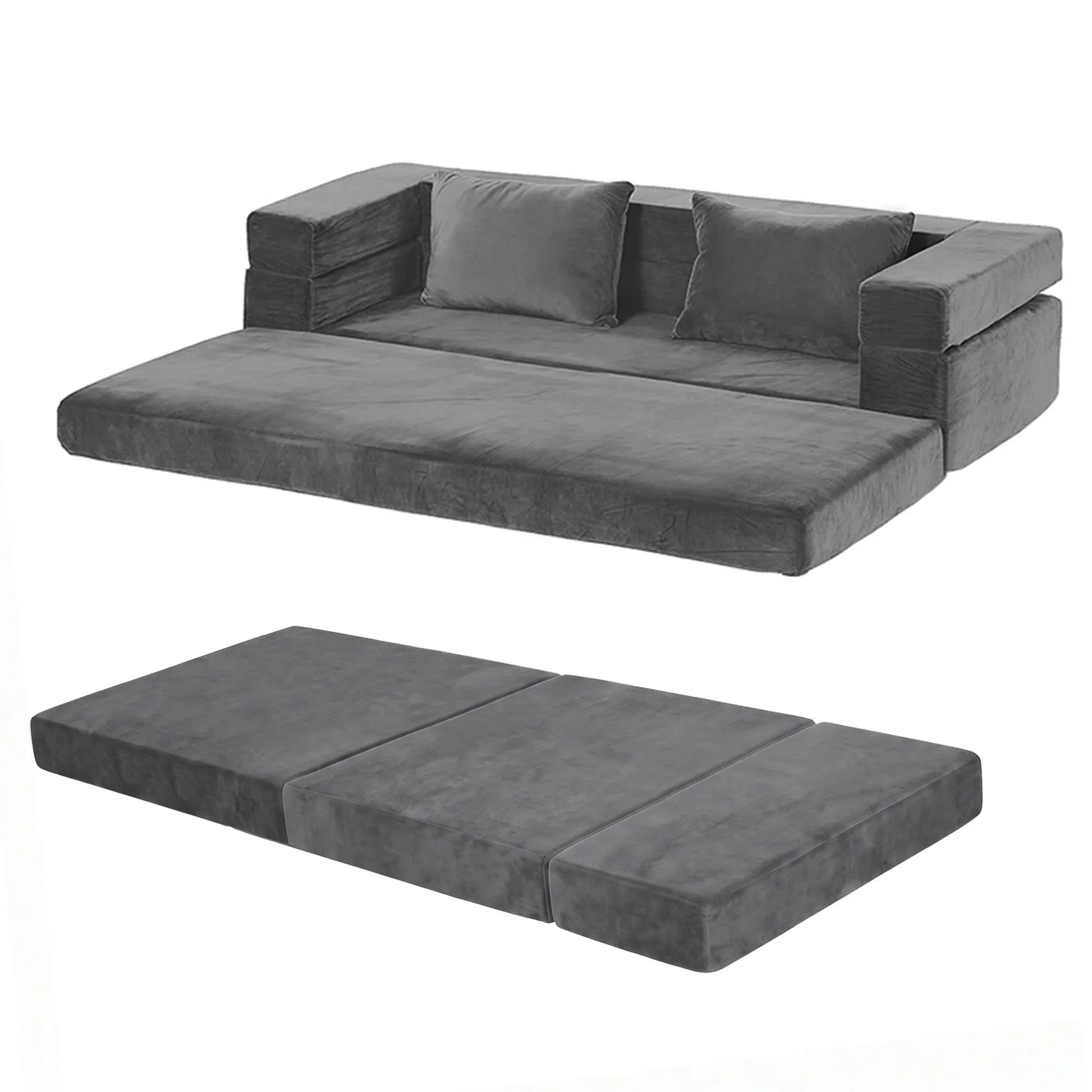 Artiss 3-in-1 Convertible Sofa Bed with Folding Mattress Velvet Foam Chair 300KG  - Image 9