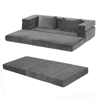 Artiss 3-in-1 Convertible Sofa Bed with Folding Mattress Velvet Foam Chair 300KG  - Image 9