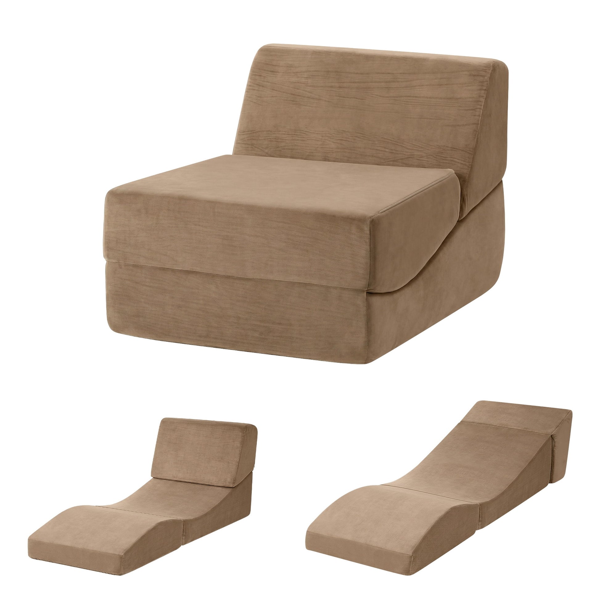 Artiss Folding Sofa Bed Convertible Armless Foam Floor Futon Lounger Couch Brown - Image 2