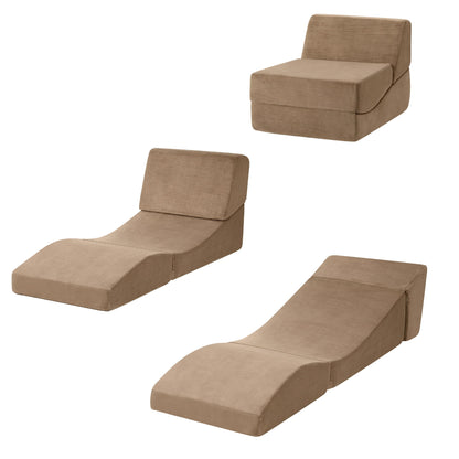 Artiss Folding Sofa Bed Convertible Armless Foam Floor Futon Lounger Couch Brown - Image 4