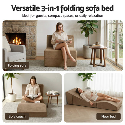 Artiss Folding Sofa Bed Convertible Armless Foam Floor Futon Lounger Couch Brown - Image 5