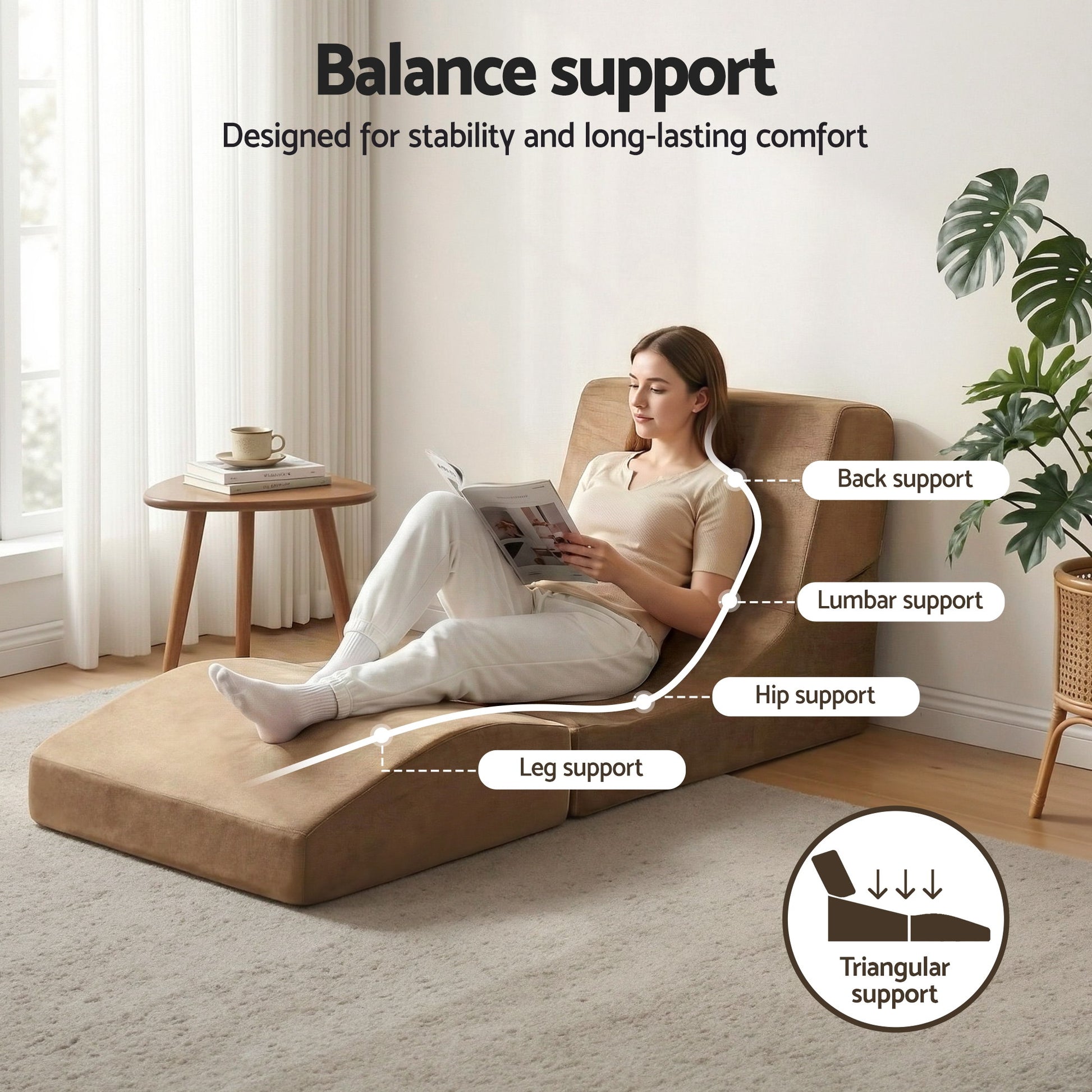 Artiss Folding Sofa Bed Convertible Armless Foam Floor Futon Lounger Couch Brown - Image 6