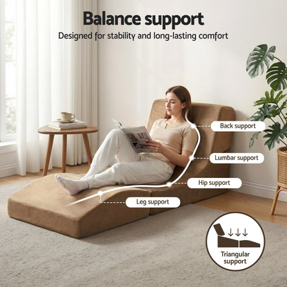 Artiss Folding Sofa Bed Convertible Armless Foam Floor Futon Lounger Couch Brown - Image 6
