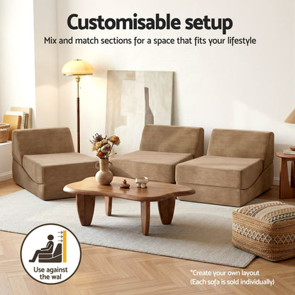 Artiss Folding Sofa Bed Convertible Armless Foam Floor Futon Lounger Couch Brown - Image 7