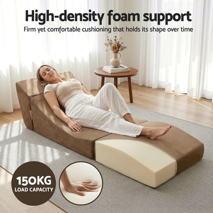 Artiss Folding Sofa Bed Convertible Armless Foam Floor Futon Lounger Couch Brown - Image 8