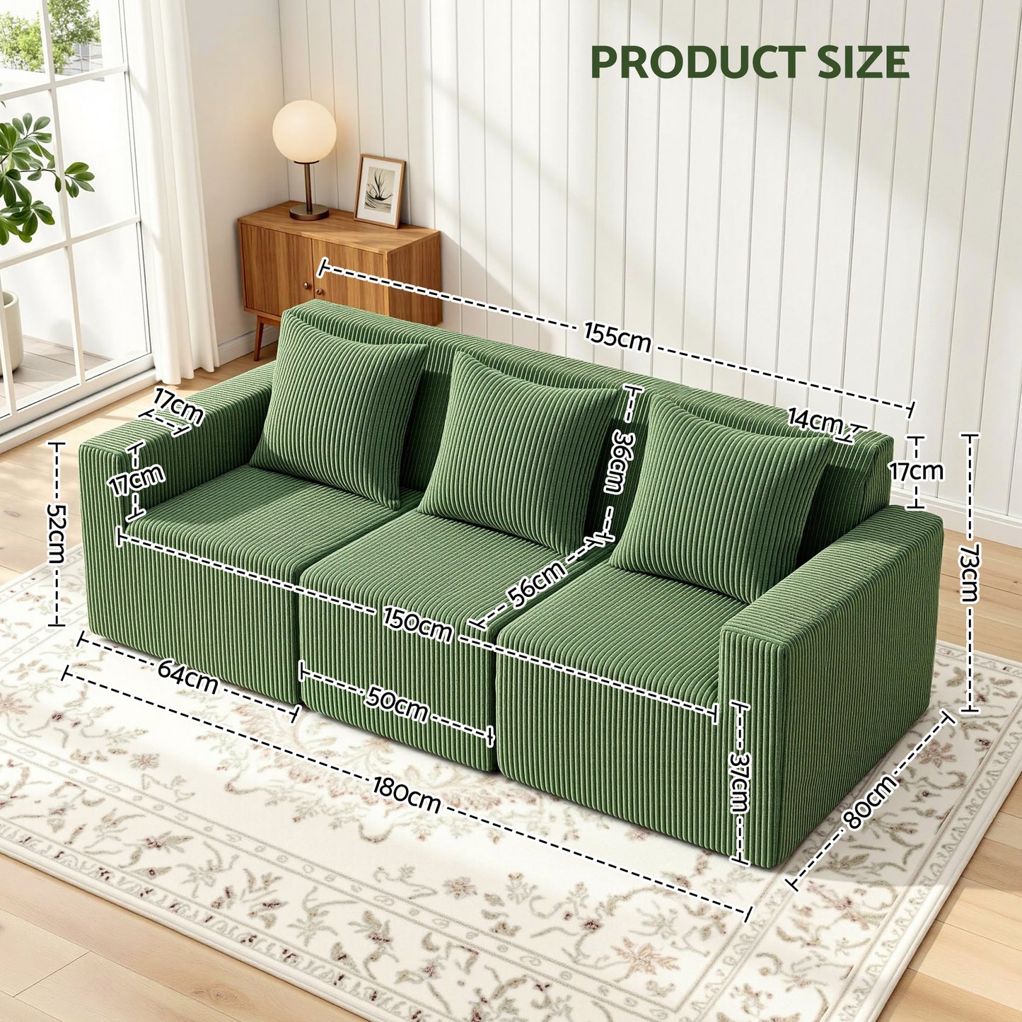 Artiss Modular 3-Seater Sofa Bed Convertible Sectional Floor Couch with Deep Seat - Image 3
