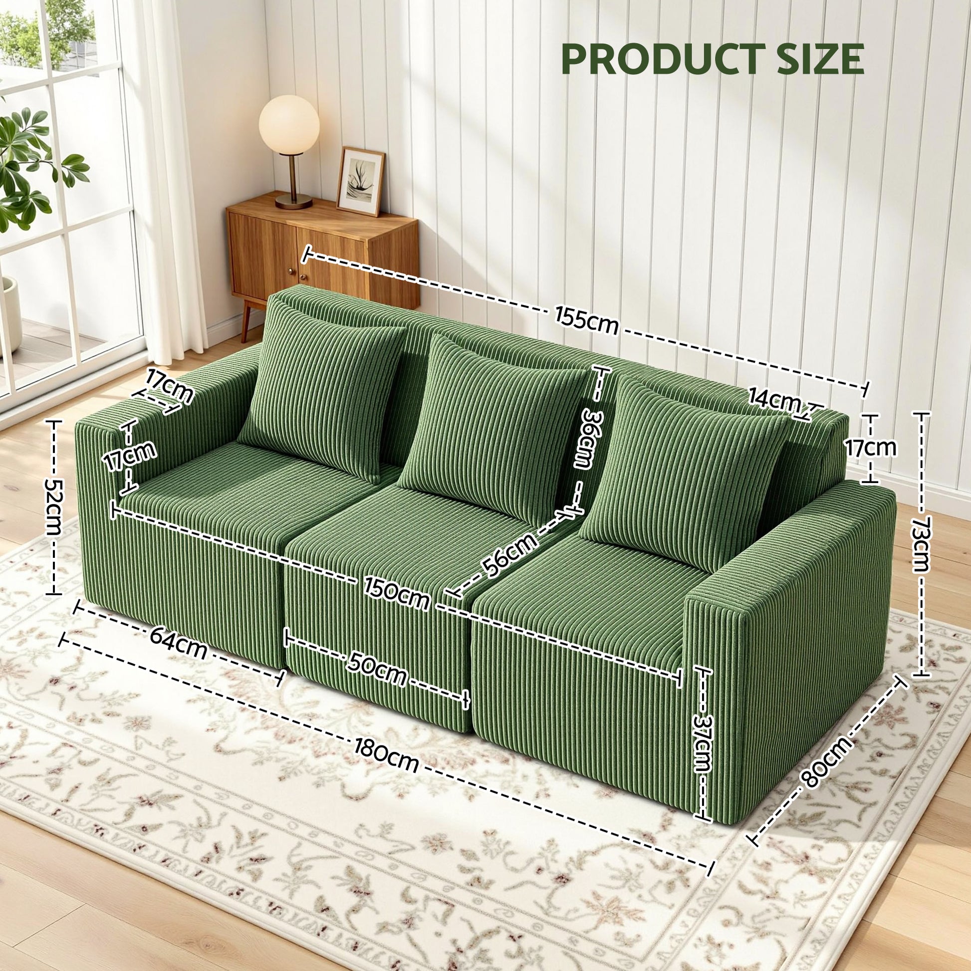 Artiss Modular 3-Seater Sofa Bed Convertible Sectional Floor Couch with Deep Seat - Image 3