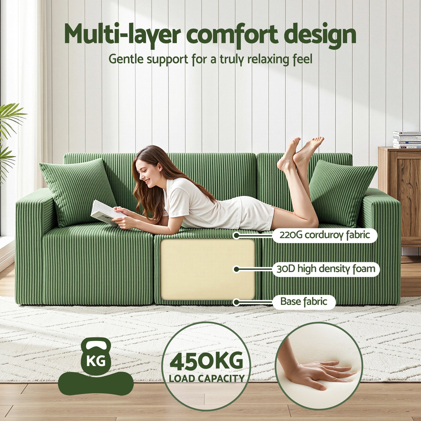 Artiss Modular 3-Seater Sofa Bed Convertible Sectional Floor Couch with Deep Seat - Image 7