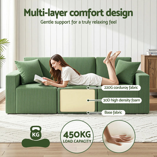 Artiss Modular 3-Seater Sofa Bed Convertible Sectional Floor Couch with Deep Seat - Image 7
