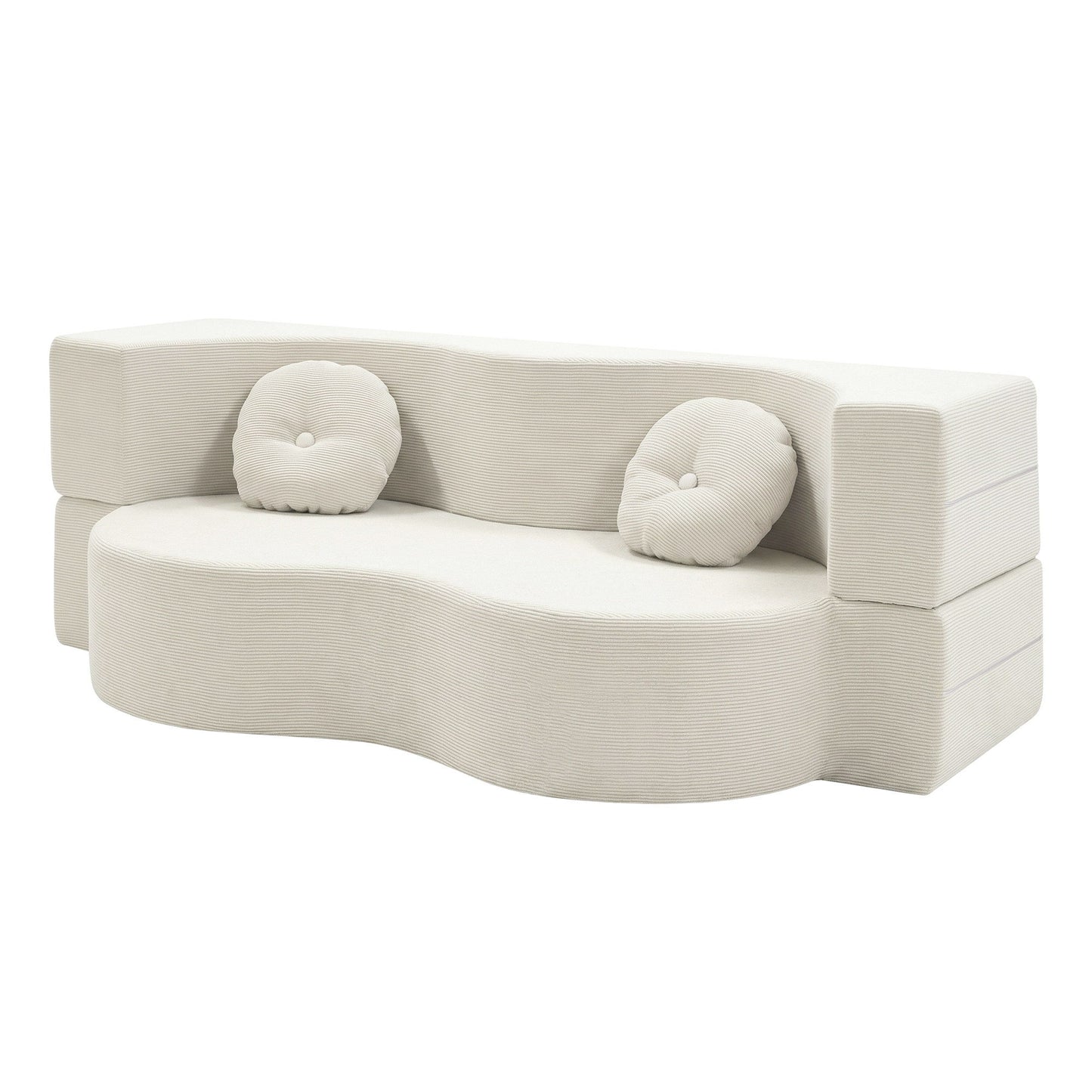 Artiss Folding Sofa Bed Floor Couch 2-in-1 Convertible Futon Loveseat Beige - Image 2