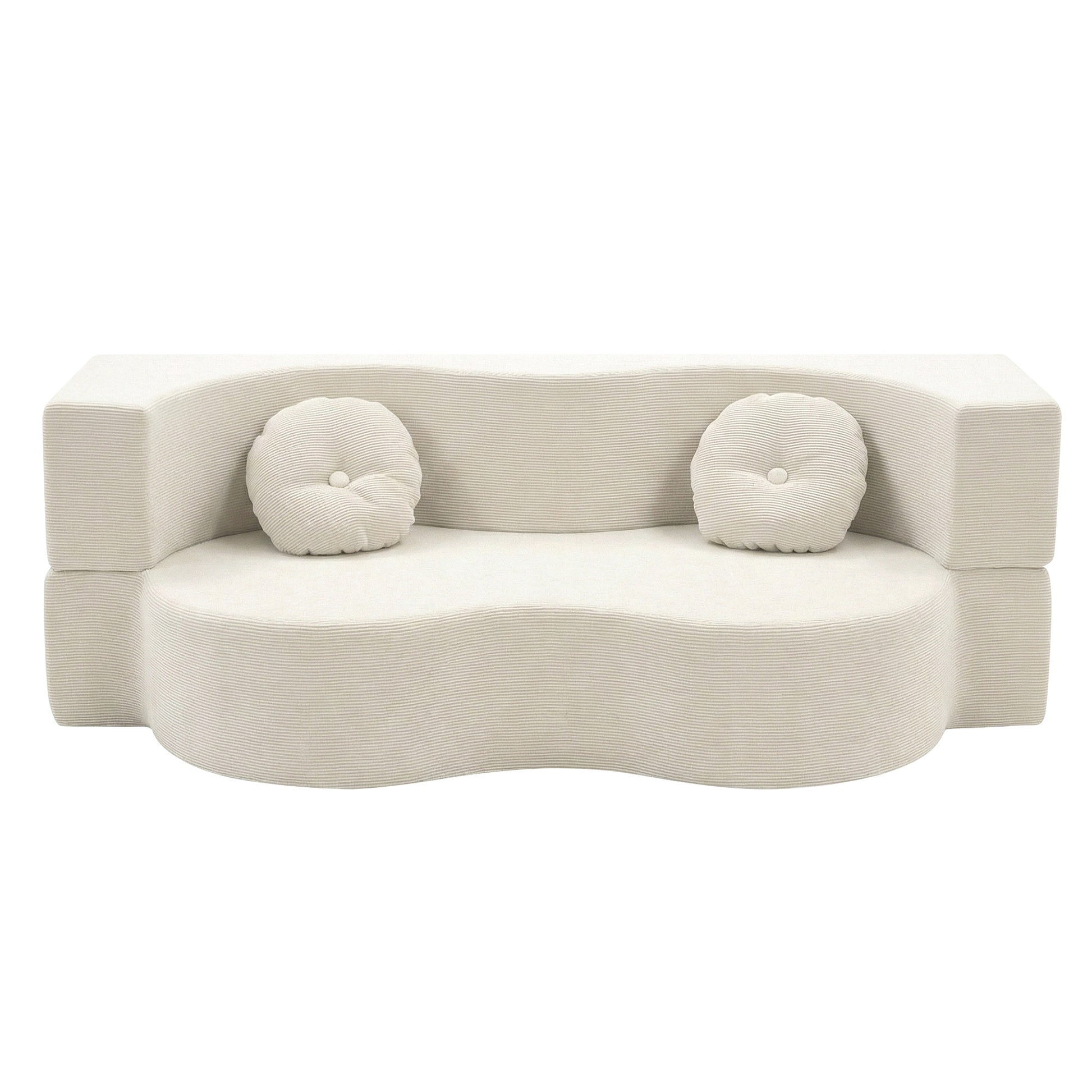 Artiss Folding Sofa Bed Floor Couch 2-in-1 Convertible Futon Loveseat Beige - Image 4