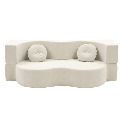 Artiss Folding Sofa Bed Floor Couch 2-in-1 Convertible Futon Loveseat Beige - Image 4