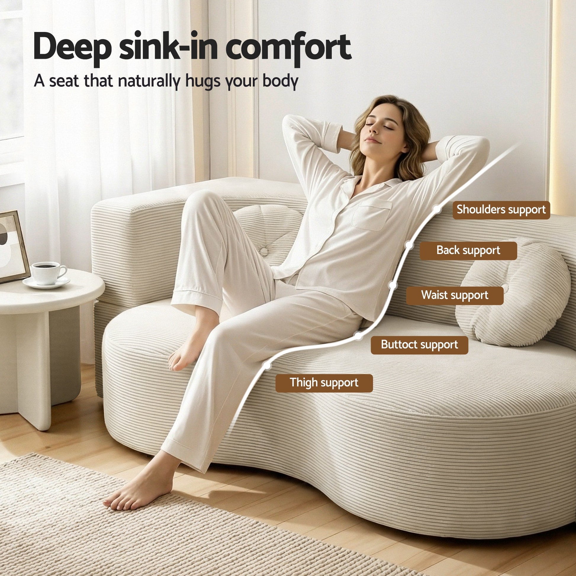 Artiss Folding Sofa Bed Floor Couch 2-in-1 Convertible Futon Loveseat Beige - Image 6