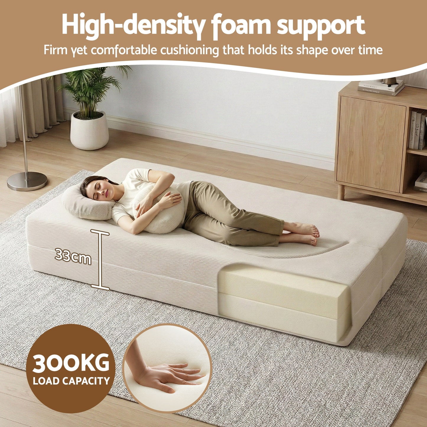 Artiss Folding Sofa Bed Floor Couch 2-in-1 Convertible Futon Loveseat Beige - Image 7